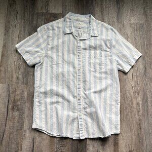 American Eagle Mens Blue White Stripe Button Down Short Sleeve Size L Large